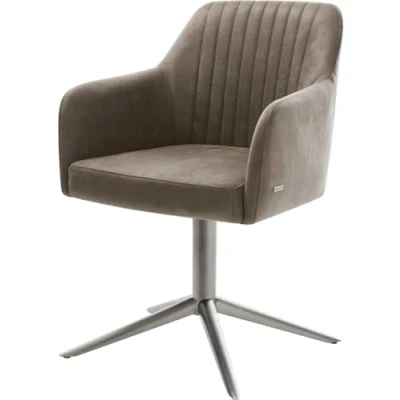 Image de chaise pivotante Greg Flex microvelours taupe vintage pied de 4 branches grafiete pivotement sur 360 fonction bascule ressorts ensachés