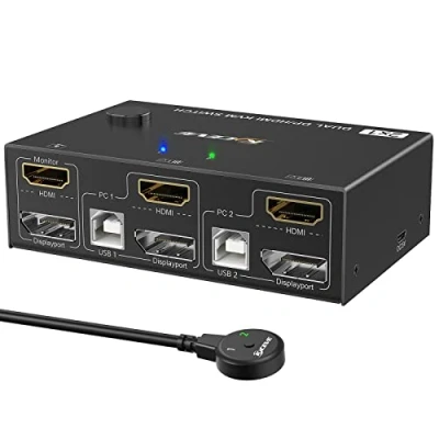 Image de Switch DP HDMI KVM 2 Ordinateurs Moniteurs, Commutateur Displayport USB pour deux Prend en charge 4K@60Hz Partageant Clavier, Souris et Moniteur