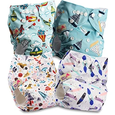 Image de Littles &amp; Bloomz Lot de 4 Bébé Couches Réutilisables en Tissu Couche Lavable à Poche avec Bouton Pression, FLP2 0403