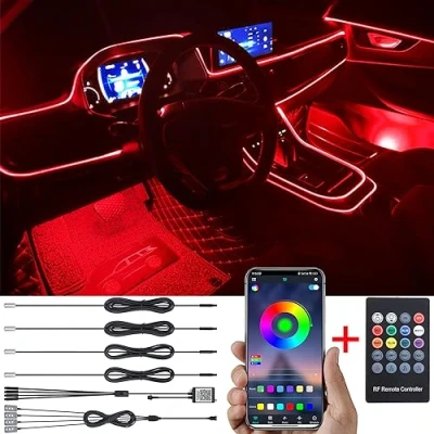 Image de TABEN Kit d&#039;éclairage d&#039;ambiance de Voiture Music Sync Multicolore RVB 16 Millions Couleurs 5 mètres Fibre Optique USB ambiant, télécommande RF et contrôle d&#039;application Bluetooth