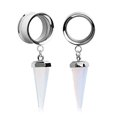 Image de KUBOOZ (1 Paire Opal Pierre Pendentif En Acier Inoxydable Bouchons D&#039;oreille Tunnels Jauges Civière Piercings 0g