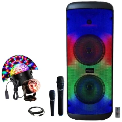 Image de MOOVING LIGHT &amp; SOUND Enceinte Bluetooth Portable sur Batterie Karaoke ELECTRO SOUND600 2 Micros Jeu Lumière Disco