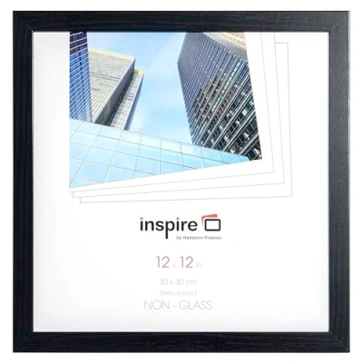 Image de Hampton Frames Oxford OXF1212NGX Cadre photo carré en plexiglas sans verre Noir, 30 x cm