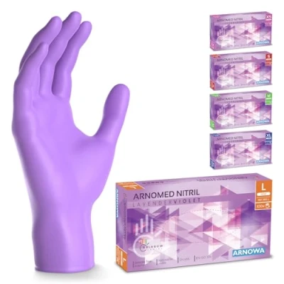 Image de ARNOMED Gants jetables violet, nitrile taille L, Gant jetable avec 100 pièces/boîte, non poudrés, sans latex, disponibles en XS, S, M, L &amp; XL