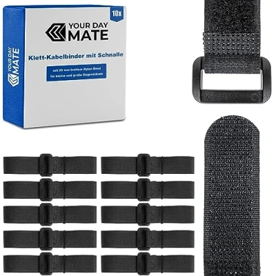 Image de Sangle scratch Réutilisable avec Boucle pour Organiser les Câbles, 10 Pièces, l 30 x 2 cm, Noir, Matériau nylon Haute Qualité, Bande Solide, de Serrage Refermable, Sangles câbles