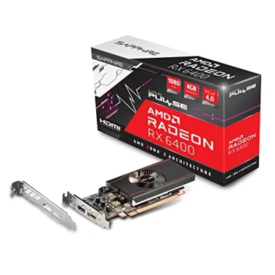 Image de Sapphire 11315 01 20G Pulse AMD Radeon RX 6400 Carte Graphique de Jeu à Profil Bas avec 4 Go GDDR6, RDNA 2, Noir