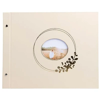 Image de Exacompta Réf. 60233E Album photos à vis Ringflower Latté 160 40 pages blanches format 37 x 29 cm couverture avec papier effet PU et fenêtre de personnalisation