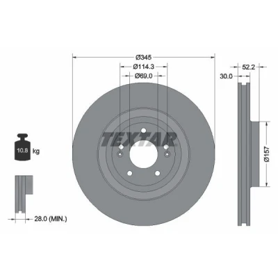 Image de TEXTAR 92315103 Disque de frein 345 30 05/07 114,3 ventilé l&#039;intérieur revêtu sans boulon fix roue, moyeu roue