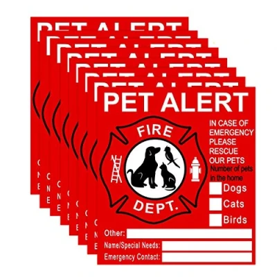 Image de Lot de 8 autocollants pour animaux compagnie Alerte sécurité incendie Sauvez notre chat chien en cas d’urgence incendie, les pompiers vont voir l’alerte sur la fenêtre, porte,