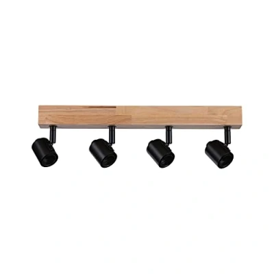 Image de Paulmann 66773 projecteur Arvid 4 Flammes Max. 4x20 Watts plafonnier Noir/Bois Spot métal E27