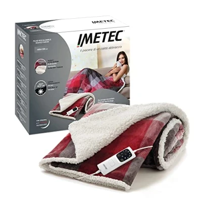 Image de Imetec Couverture Chauffante Adapto Velvet Tartan Plaid 160x120 cm 6 Températures, Motif, Tissu Toucher Velours et Sherpa, Anti Surchauffe, Chauffage Rapide, Lavable en Machine