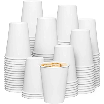 Image de Zuvo Lot de 100 gobelets en carton jetables à paroi simple pour boissons chaudes et froides Blanc 240 ml
