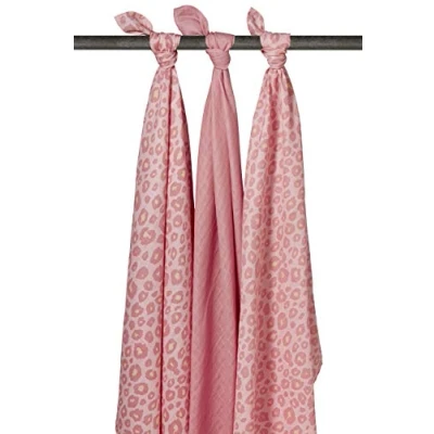 Image de Meyco 451014 Lot de 3 langes en mousseline 120 x cm PANTER UNI vieux rose