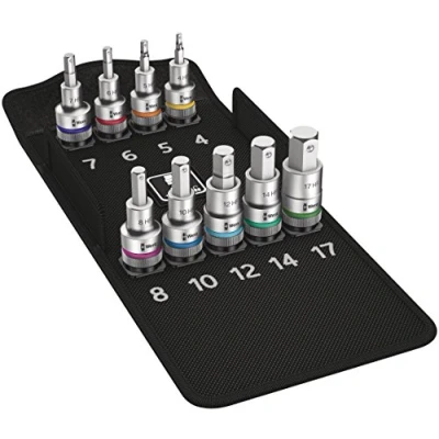 Image de Wera 05004201001 8740 C HF 1 Zyklop Jeu embouts à douille emmanchement 1/2&quot; avec fonction de retenue, 9 pièces, Multicolore