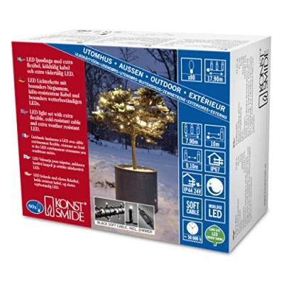 Image de Konstsmide 6621 117 Guirlande d&#039;Eclairage Extérieur avec Variateur 80 Micro LEDs Soudées Étanches 24 V Blanc Chaud Câble Noir Doux