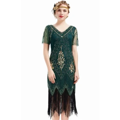 Image de ArtiDeco Robe Soirée / de Nuit pour Femme, Vert Foncé, XS ( 70/74 cm Taille)