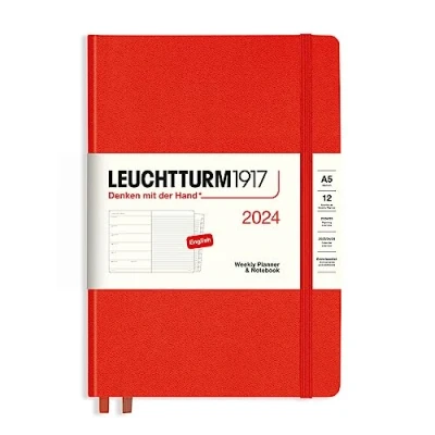 Image de LEUCHTTURM1917 367699 Agenda semainier et bloc notes 2024, 12 mois, format moyen (A5), rouge renard, en anglais
