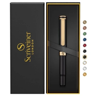 Image de Scriveiner Roller Noir EDC Stylo de luxe, poche lourd avec finition or 24 carats, d&#039;écriture agréable, Cadeau homme et femme, Recharge Schmidt, Ensemble stylos bureau