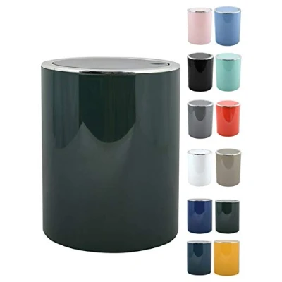 Image de MSV salle de bains Aspen Design Poubelle à pédale Push couvercle basculant Récipient ordures oscillant 6 Litres (ØxH): approx. 18,5 x 26cm Vert foncé