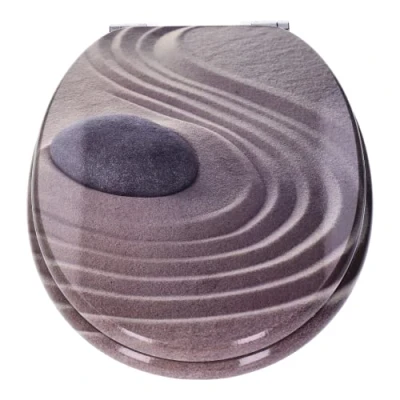 Image de Siège de Toilette avec motif, Abattant pour cuvette WC, fonction fermeture en douceur, soft close, lunette frein chute, noyau bois ovale, jusqu&#039;à 120 kg, Charnières réglable (Dunes)
