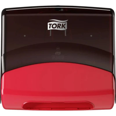 Image de Distributeur Tork noir rouge pour chiffons de travail pliés W4 654008