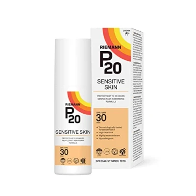 Image de RIEMANN P20 Crème solaire SPF30 Sensitive 100 ml, protection UVA haut niveau jusqu&#039;à 10 heures, certification allergique, résistante à l&#039;eau, durable et durable, la transpiration