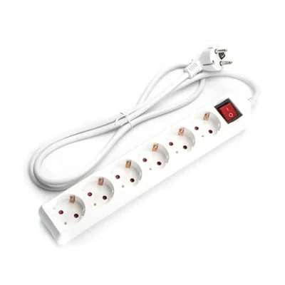 Image de Multiprise Schuko 6 Prises avec Interrupteur, 5 m, 3G, 1,5 mm², Blanc, Base