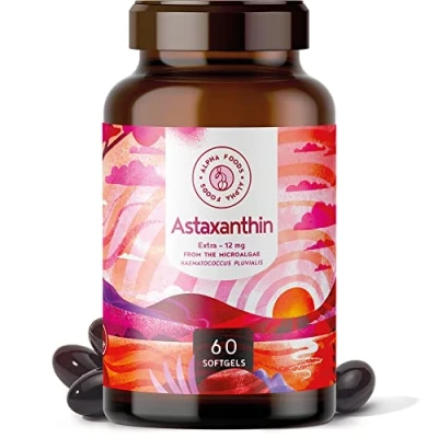 Image de ASTAXANTHINE 12mg de pure microalgue Haematococcus pluvialis Biodisponibilité optimisée avec l&#039;huile lin sans additifs, substances auxiliaires 60 gélules dépôt végétaliennes