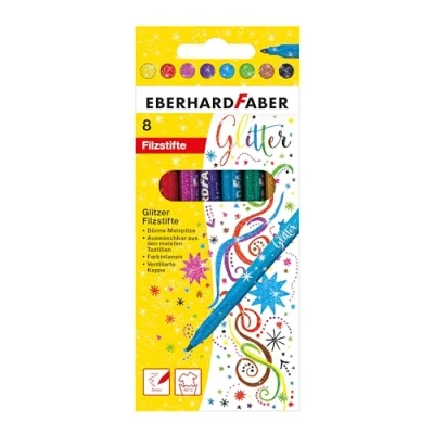 Image de Eberhard Faber 551008 Set de feutres pailletés, 8 crayons couleur à pointe fine dans un étui en carton