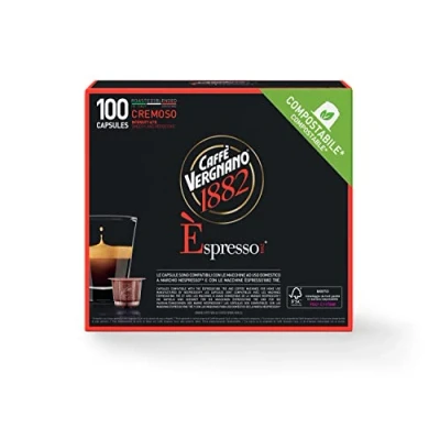 Image de Caffè Vergnano 1882 Èspresso capsules compatibles et biodégradables avec les machines Nespresso, Intenso Pack de 100