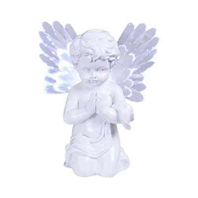 Image de GardenKraft 12680 Lumière d&#039;ange LED à énergie Solaire Chérubin commémoratif avec Ailes en Fibre Optique Blanc Chaud Résistant aux intempéries Auto on 19 cm x 9