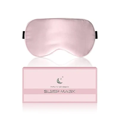 Image de Masque de Nuit, Sommeil Antiallergique et Occultant en Soie Pure à 100%, Avec Bandeau Réglable, Convient Aux Hommes Femmes (Rose)