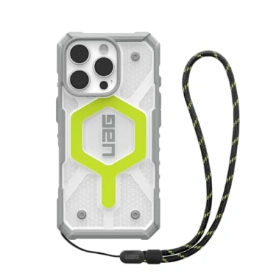 Image de Urban Armor Gear Bundle Pathfinder MS Case/Lanyard Compatible Apple iPhone 16 Pro (Chargement sans Fil/Chargement magnétique Compatible, étui y Compris Bande) néon (Noir/Graphite)