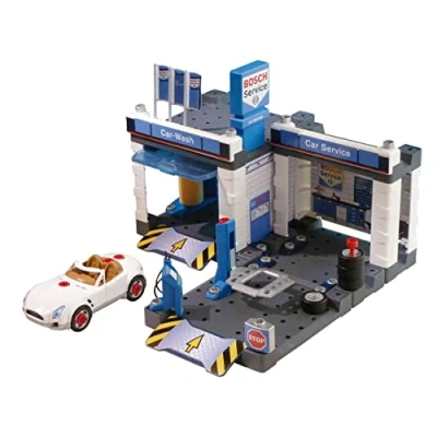 Image de Theo Klein 8647 Station service Bosch Avec lavage automatique et plateforme élévatrice réglable en hauteur Voiture démontable comprise Dimensions : 41 cm x 39 29 Jouet pour enfants à partir de 3 ans