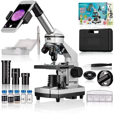 Image de Bresser Junior Biolux CA 40x 1024x Microscope pour enfants avec support smartphone robuste en métal ensemble de microscopie accessoires multiples et valise transport