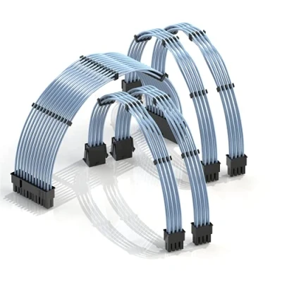 Image de LINKUP 30cm Extension de Câble PSU 18AWG Veste en Téflon Cuivre sans Oxygène Mod Personnalisé GPU PC avec Peigne Pack Unique┃1x24P (20+4)┃2x8P (4+4) CPU┃2x8P (6+2) GPU┃300mm Bleu