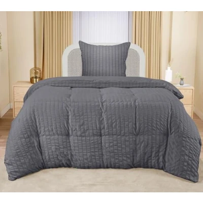 Image de Utopia Bedding Seersucker Housse de Couette 135x200 cm avec 1 Taie d&#039;oreiller 80x80 (Gris) Parure lit Personne Ensembles Housses en Microfibre brossée Douce