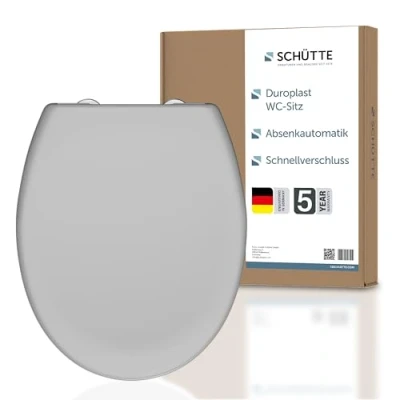 Image de SCHÜTTE 82602 A Abattant WC avec abaissement automatique, couvercle de et fermeture rapide pour le nettoyage, en plastique thermodurci (charge max, la lunette 250kg) gris
