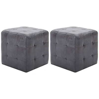 Image de vidaXL 2X Poufs Tabouret Cube de Salle Séjour Repose Pied Salon Ottoman Chambre à Coucher Maison Intérieur Confortable Gris Similicuir Daim