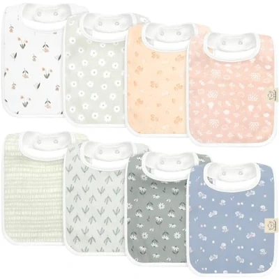 Image de Lot De 8 Bavoirs Bio Pour Bébé Garçon Et Fille En Coton Tout petits Nourrissons (Fleur)