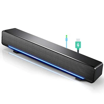 Image de Mini barre de son filaire USB portable pour lecteur musique avec prise audio 3,5 mm ordinateur bureau, portable, TV, smartphone, tablette, PC, MP3, MP4 et plus encore (noir)