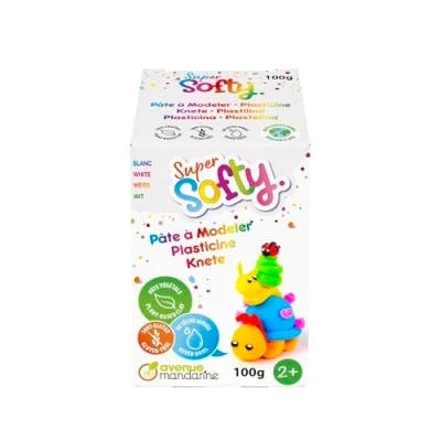 Image de AVENUE MANDARINE SO0880100010C Une Boite de 100 g PATE A MODELER SuperSofty À partir 2 ans BLANC
