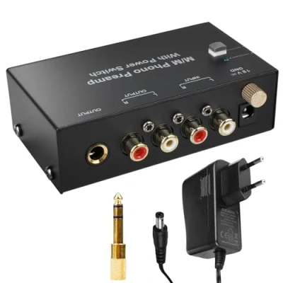 Image de Préamplificateur Phono pour Platine Vinyle Préampli avec Système de Lecture MM, Entrée et Sortie RCA, Amplificateur Stéréo Niveau, Noir