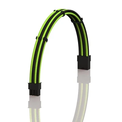 Image de LINKUP AVA 50cm 8 Broches (6+2) GPU PCI E PSU Alimentation Câble d&#039;Extension PC Mod Personnalisé à Manches Tressées avec Peigne Pack Unique 500mm Vert Noir