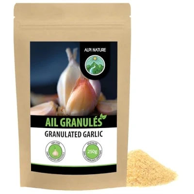 Image de ail granulé (250g), moulu, 100% naturel à partir d&#039;ail déshydraté en douceur, sans additifs, végétalien