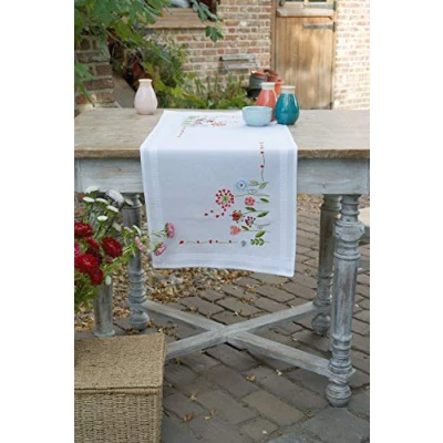 Image de Vervaco PN 0171004 Fleurs Chemin de table à broder en coton Multicolore Env. 40 x 100 cm Blanc