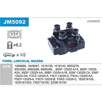 Image de JANMOR JM5092 Bobine d&#039;allumage FORD: KA 3 portes, FIESTA 4, 3, MAZDA: 626 V Berline, 5 portes