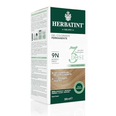 Image de Herbatint Gel Colorant Permanent 3Dosi, 300 ml 9 N miel blond doré, sans ammoniaque, pour peaux sensibles, 100% couverture cheveux blancs, avec 8 extraits naturels bio