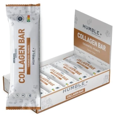 Image de barres Protéinées au Collagène (5g) et (11g) Saveur Cacahuète Pack de 12 x 46g Riche en Fibres, Sans sucre ajouté, gluten, huile palme Humble+