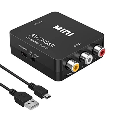 Image de Amtake Convertisseur RCA vers HDMI 1080P Composite CVBS AV Video Audio Converter Adaptateur pour PS2 Wii Xbox Snes VHS VCR Camera DVD, Compatible PAL/NTSC avec câble d&#039;alimentation USB